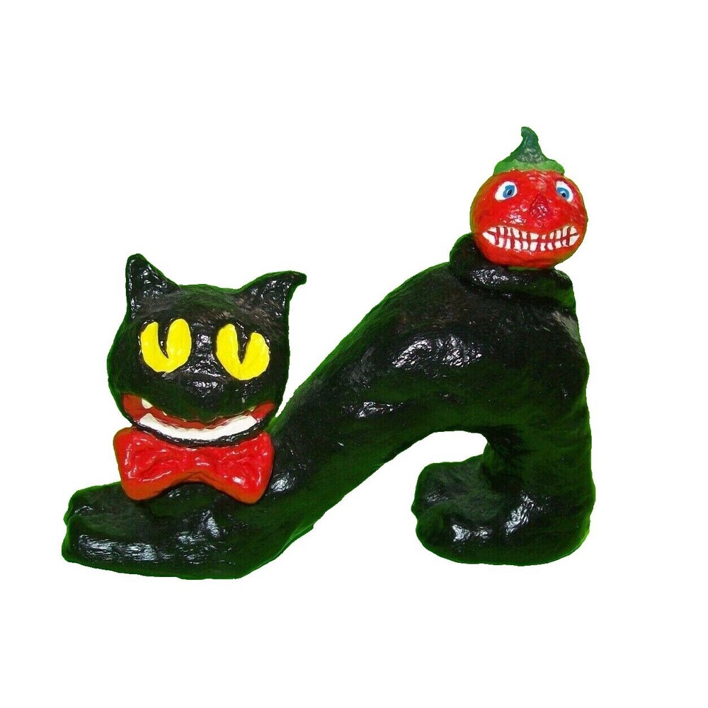 Halloween Black Cat With Bow Tie Bobble Head Nodder JOL Handmade Smiling Kitten